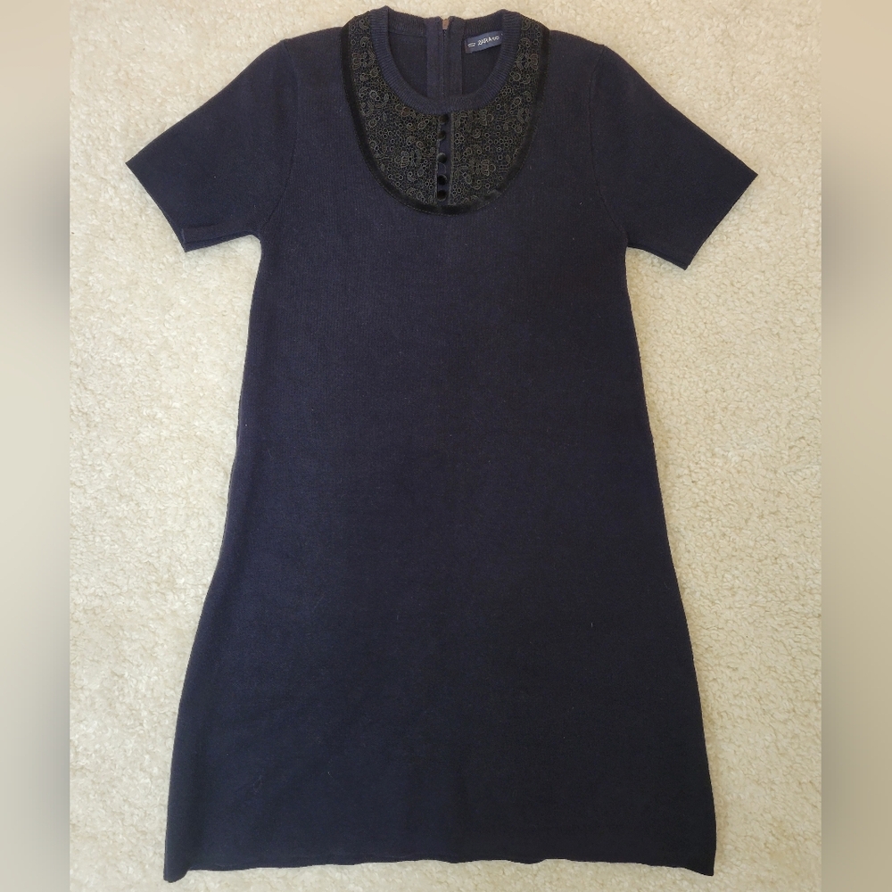 Zara knit navy dress with beautiful collar details